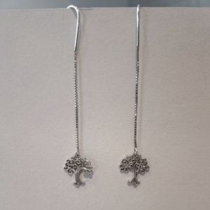 Silver Tree Drop Earrings